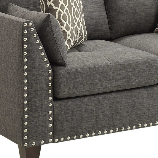 58" Light Gray And Dark Brown Polyester Blend Loveseat and Toss Pillows