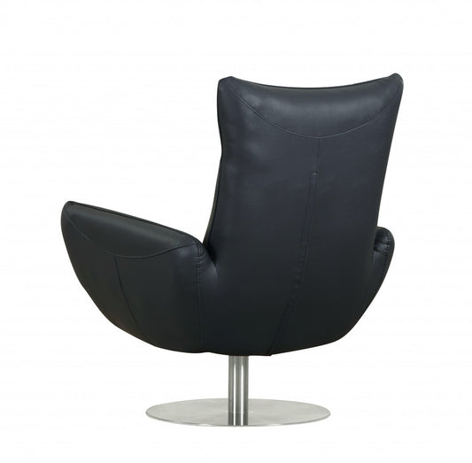 43" Navy Contemporary Leather Lounge Chair