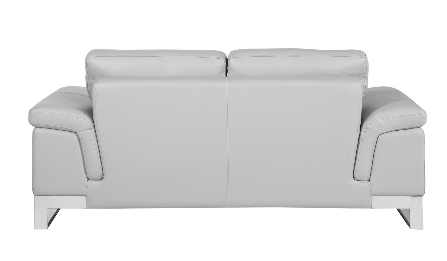 73" Light Gray And Silver Genuine Leather Love Seat
