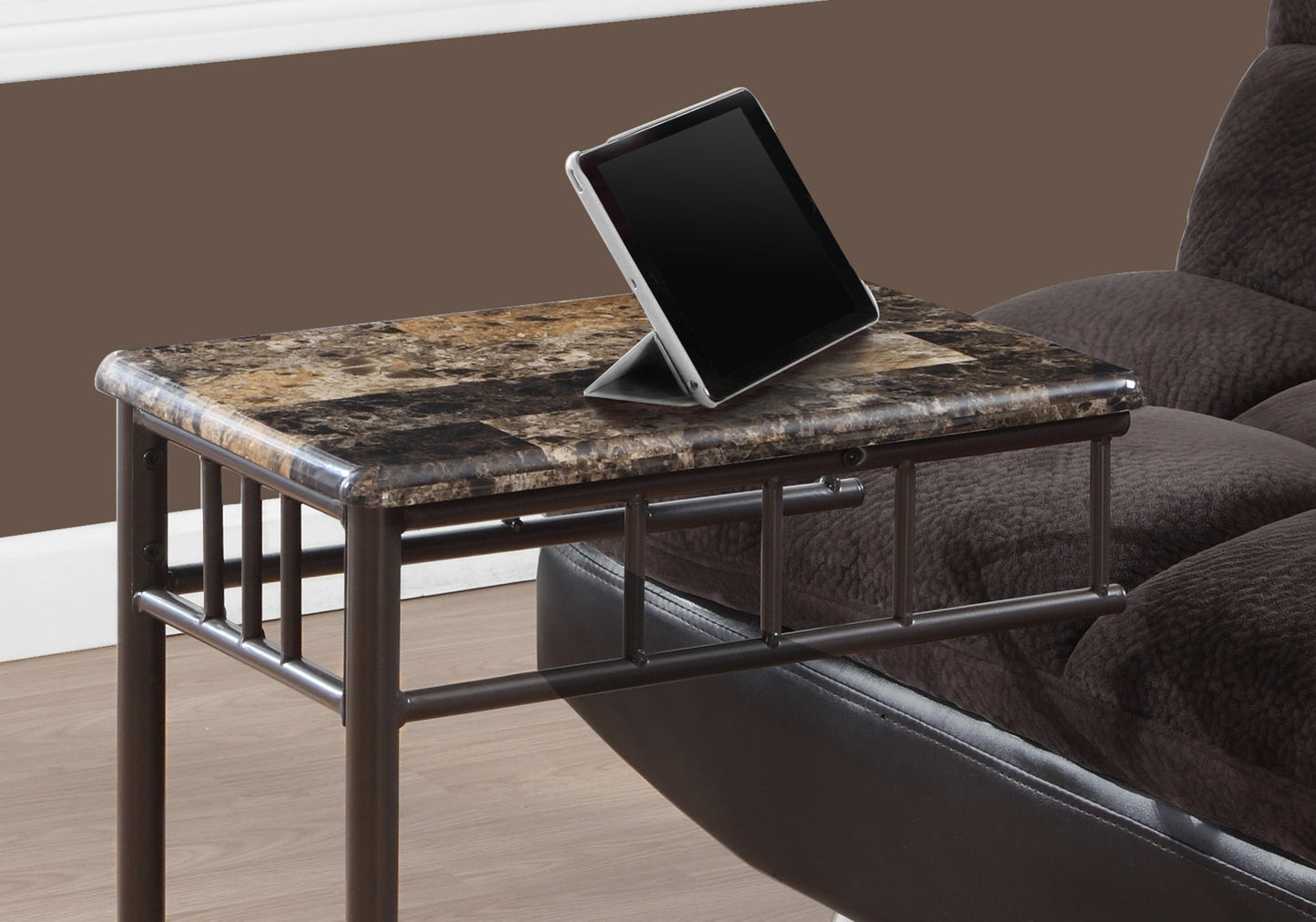 18" X 12" X 24" Cappuccino Brown Mdf Metal Accent Table