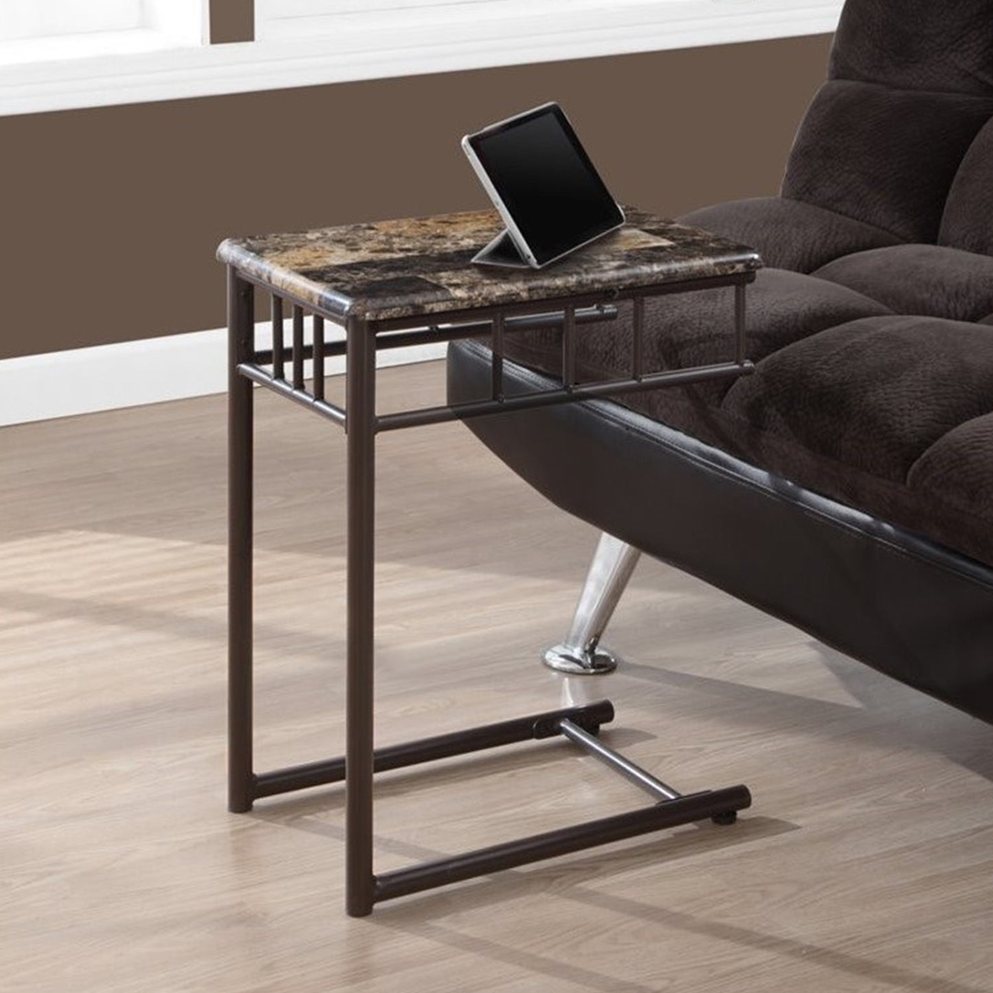 18" X 12" X 24" Cappuccino Brown Mdf Metal Accent Table