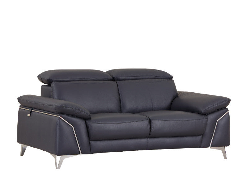 71" Navy Blue And Silver Genuine Leather Love Seat