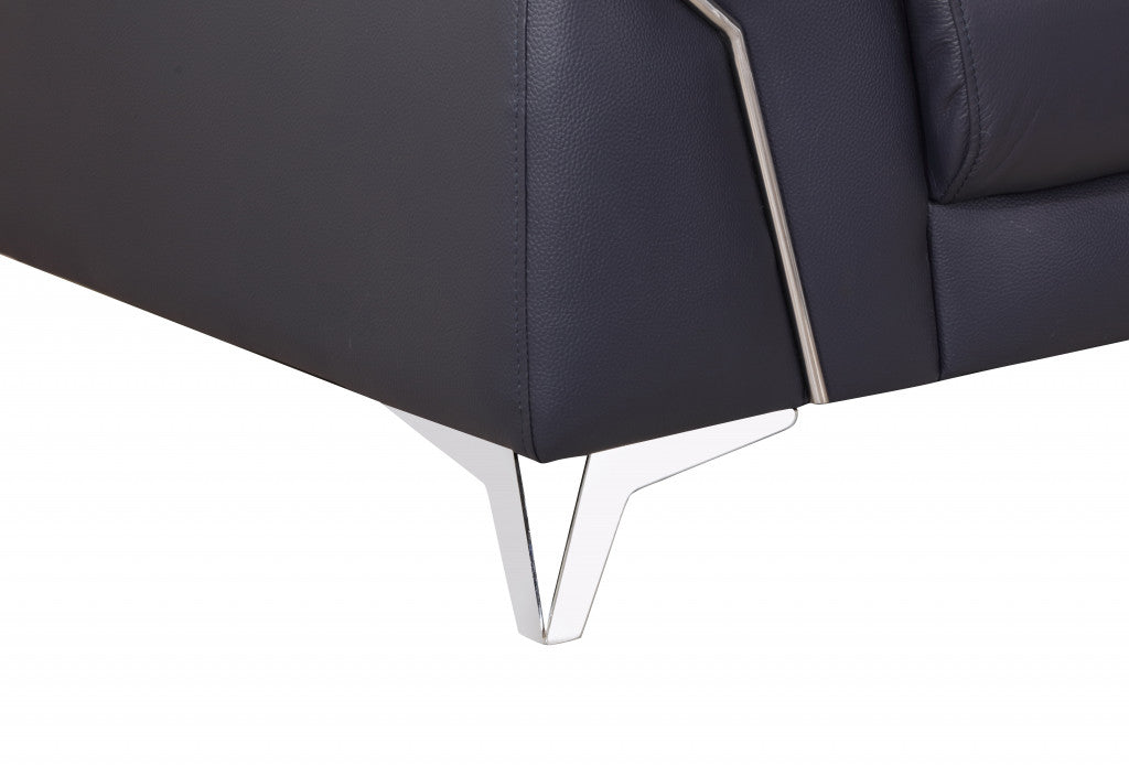 71" Navy Blue And Silver Genuine Leather Love Seat