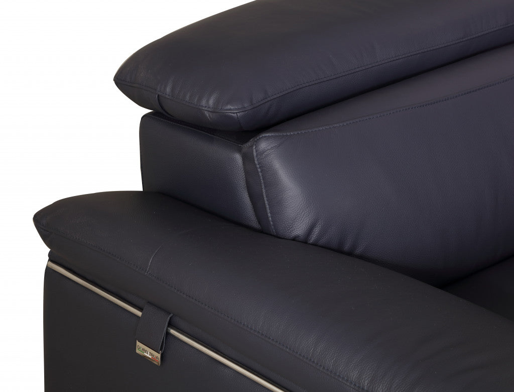 71" Navy Blue And Silver Genuine Leather Love Seat