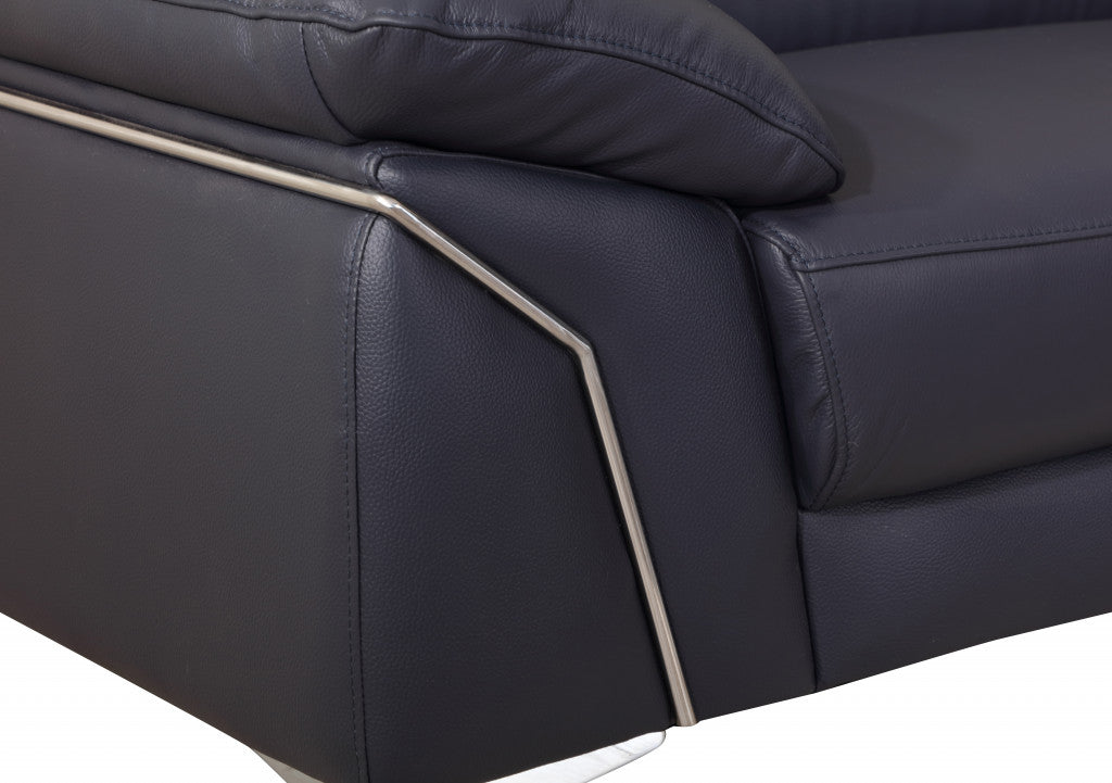 71" Navy Blue And Silver Genuine Leather Love Seat