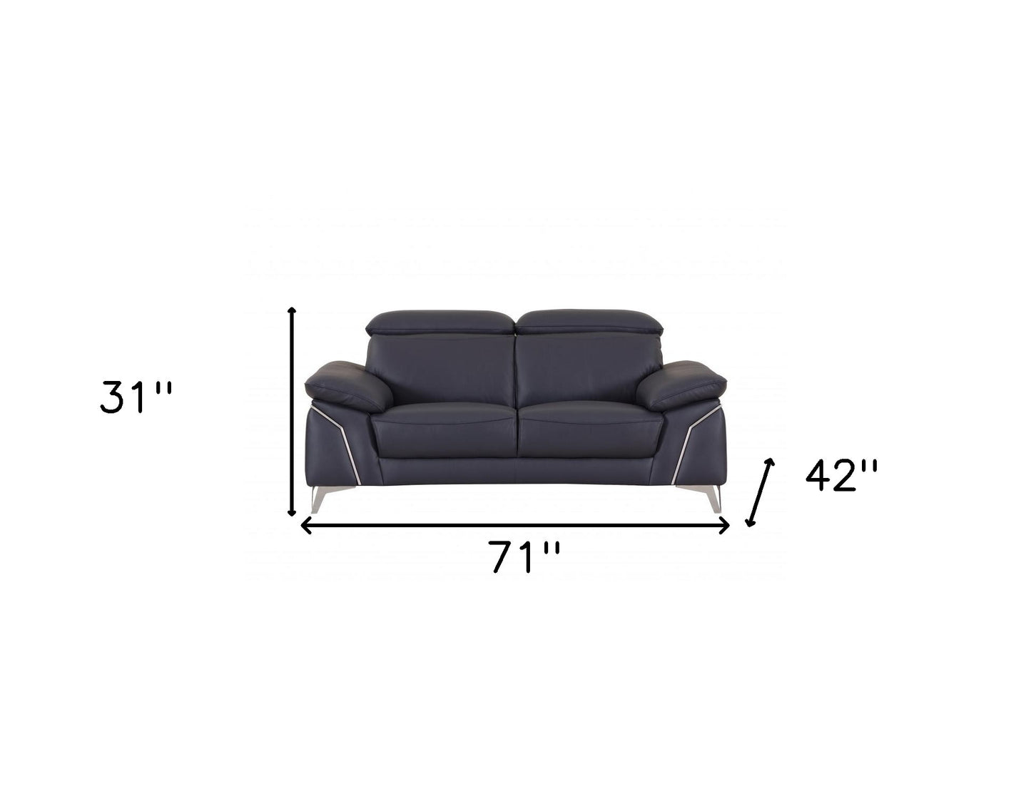 71" Navy Blue And Silver Genuine Leather Love Seat