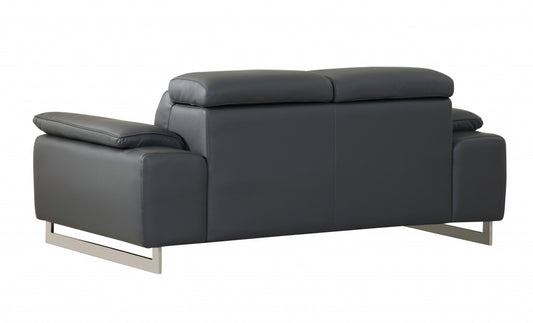 71" Gray And Silver Genuine Leather Love Seat