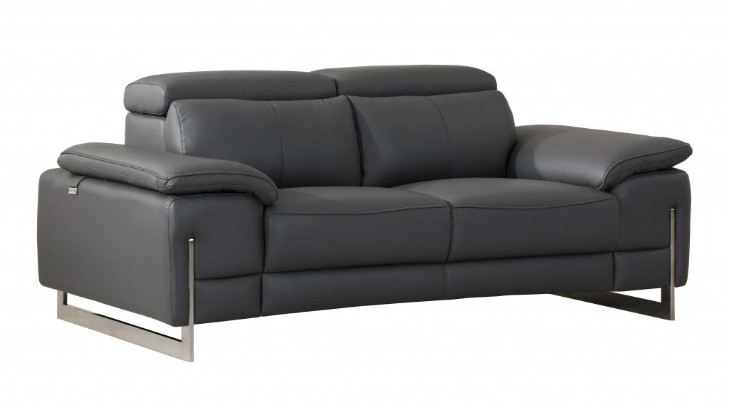 71" Gray And Silver Genuine Leather Love Seat