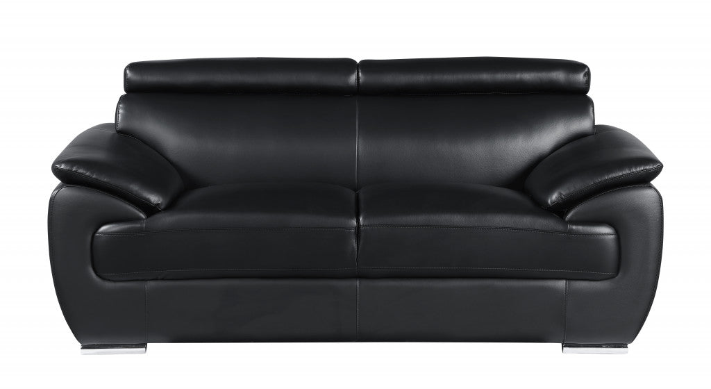 69" Black And Silver Faux Leather Love Seat