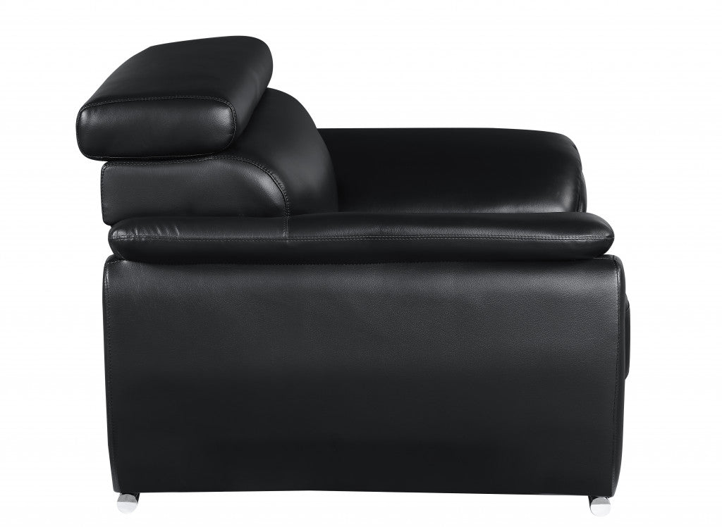 69" Black And Silver Faux Leather Love Seat