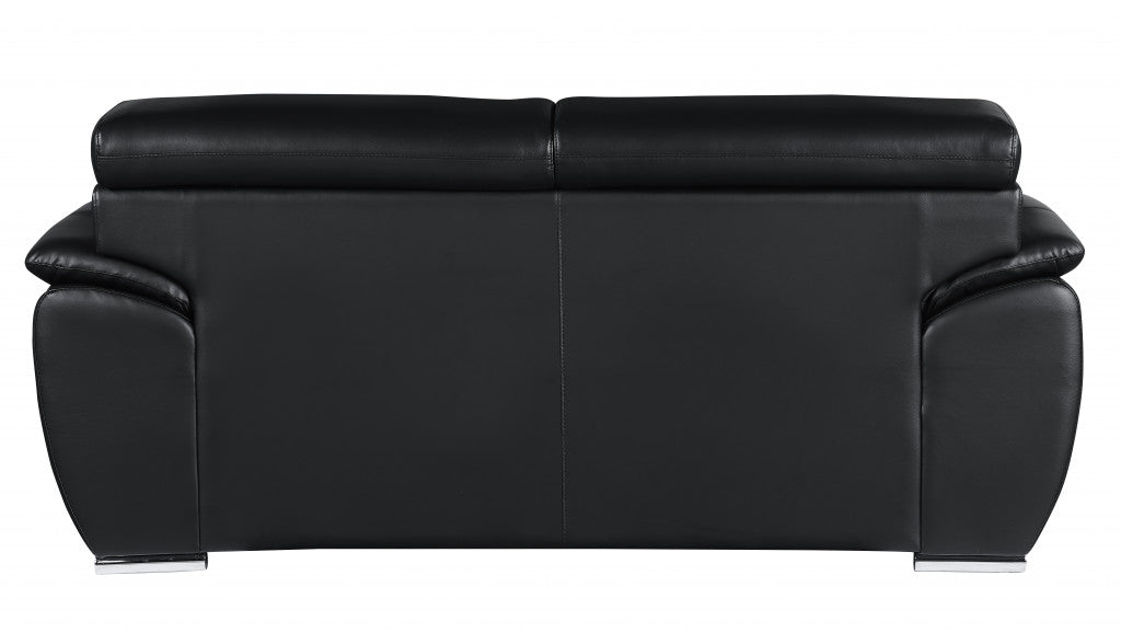 69" Black And Silver Faux Leather Love Seat