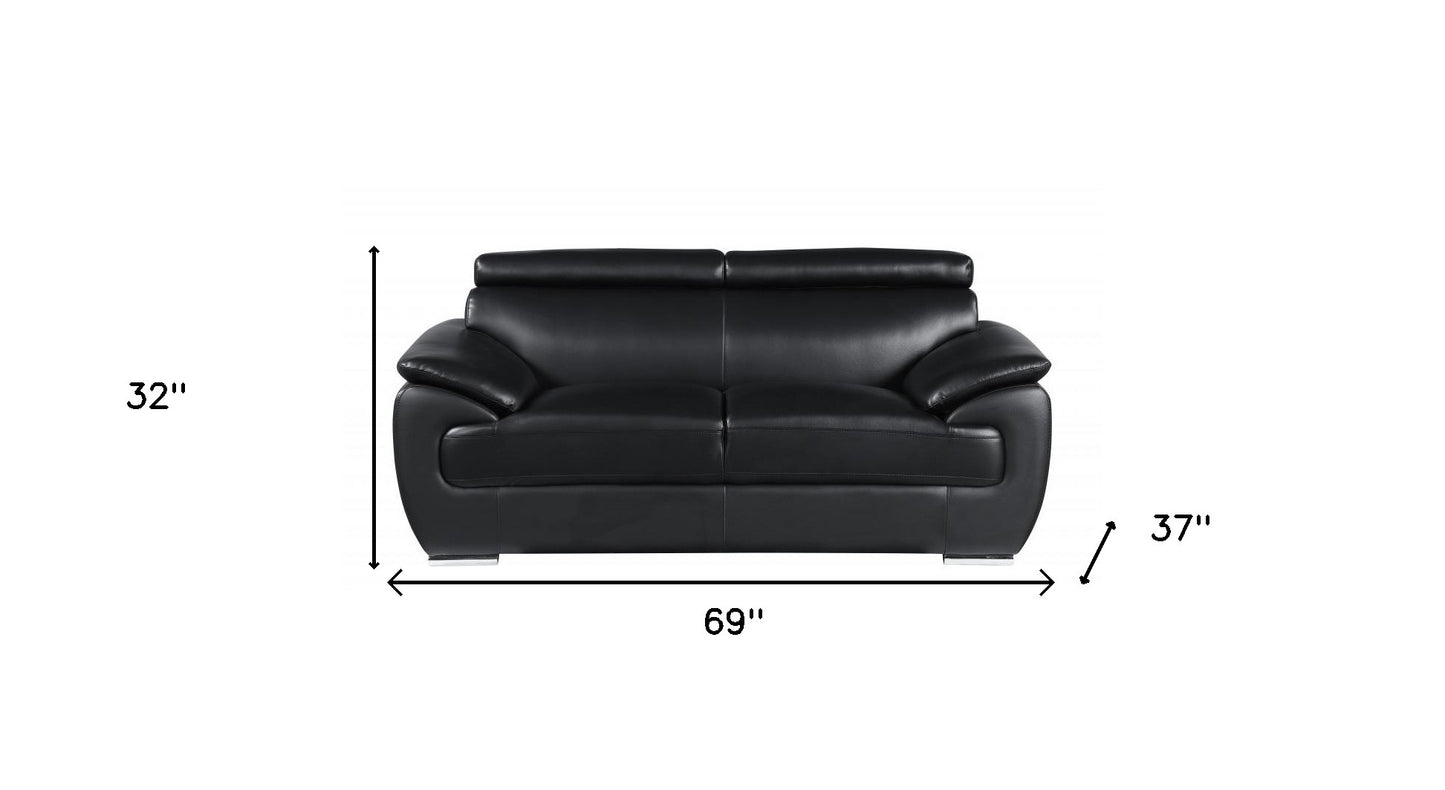 69" Black And Silver Faux Leather Love Seat