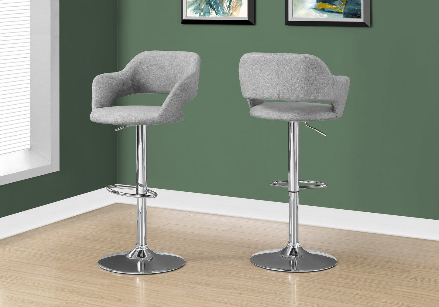 24" Light Gray And Silver Metal Low Back Bar Height Bar Chair