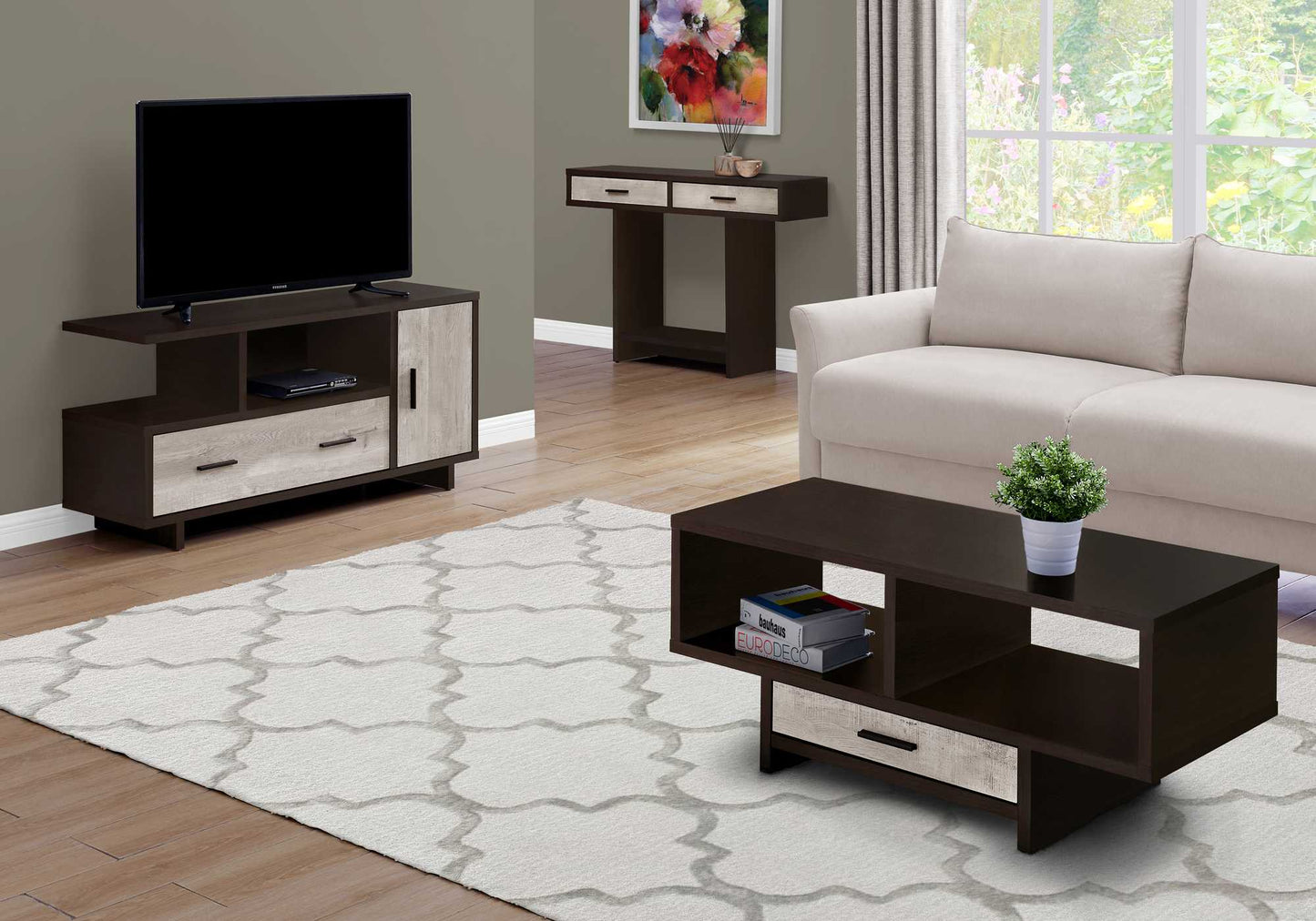 15.5" X 47.25" X 23.75" Cappuccinotaupe Reclaimed Wood Look TV Stand