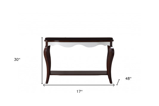 17" X 48" X 30" Walnut White Wood Sofa Table