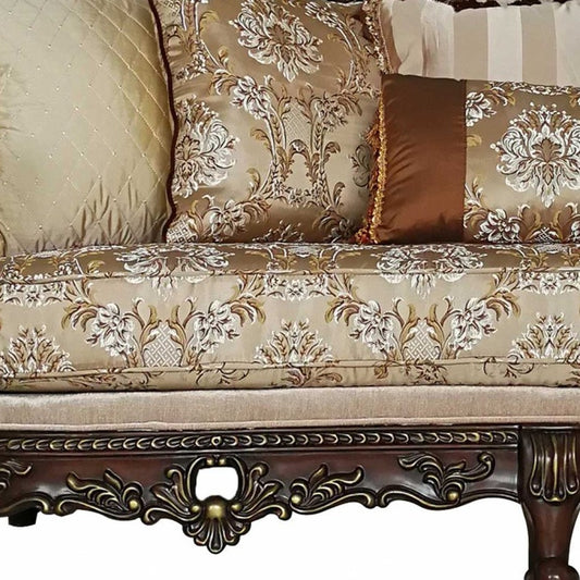 39" X 85" X 49" Fabric Dark Walnut Upholstery Wood LegTrim Sofa w6 Pillows