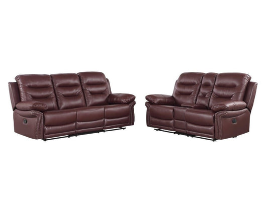 Two Piece Indoor Burgundy Faux Leather Five Person Seating Set