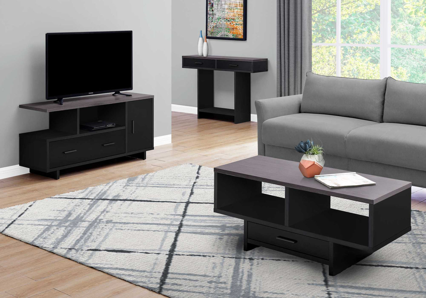 15.5" X 47.25" X 23.75" Blackgrey Top With Storage TV Stand