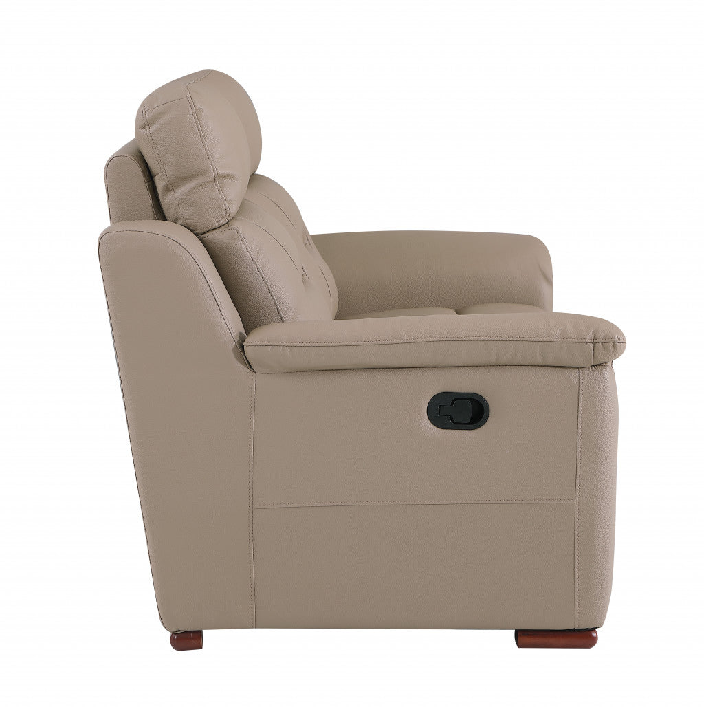 67" Beige And Brown Faux Leather Manual Reclining Love Seat