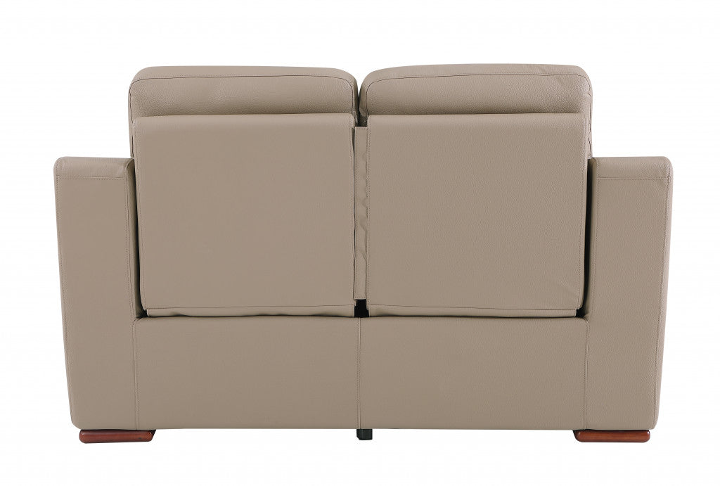 67" Beige And Brown Faux Leather Manual Reclining Love Seat