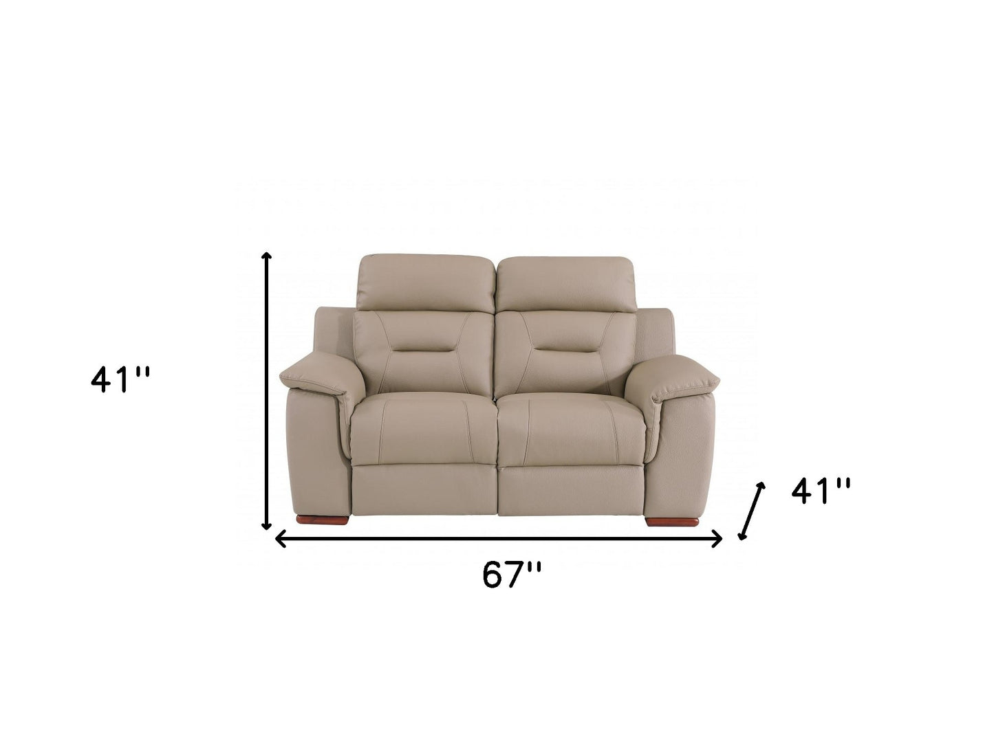 67" Beige And Brown Faux Leather Manual Reclining Love Seat