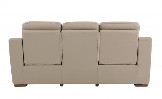 90" Beige And Brown Faux Leather Sofa