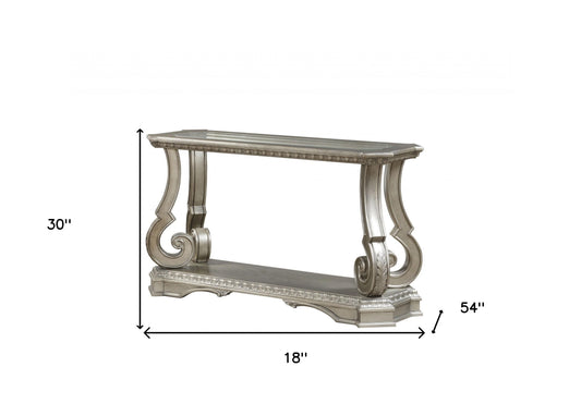 18" X 54" X 30" Antique Champagne Clear Glass Wood Poly-Resin Sofa Table