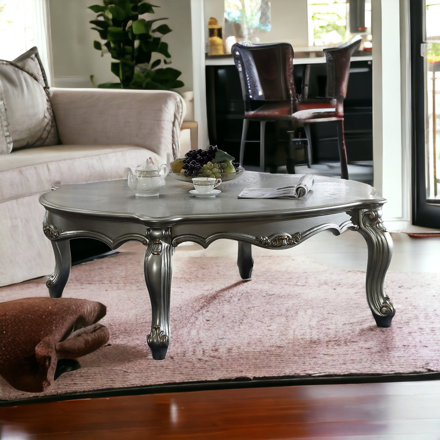 47" Antique Platinum Wood Poly Resin Coffee Table