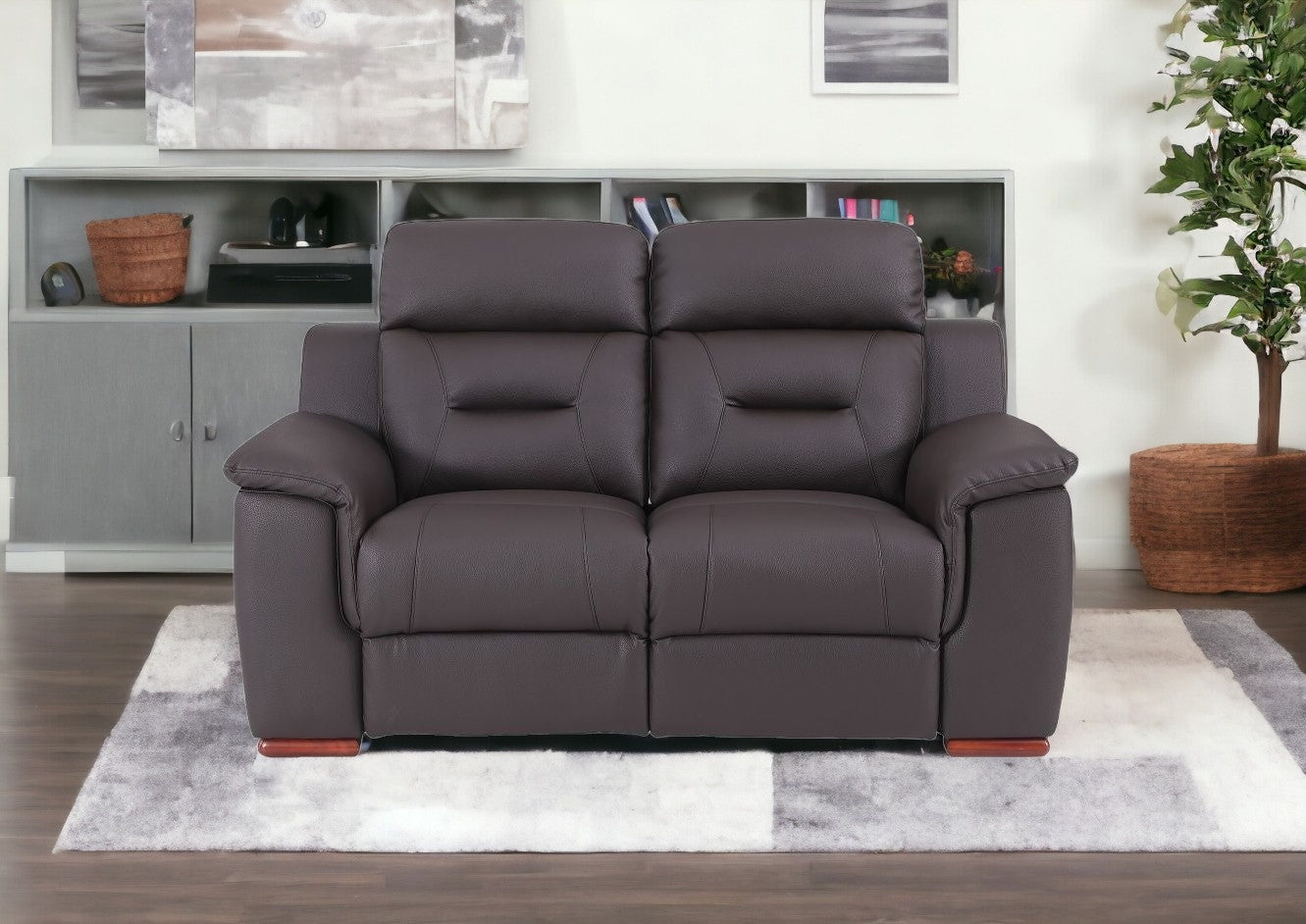 67" Brown Faux Leather Manual Reclining Love Seat