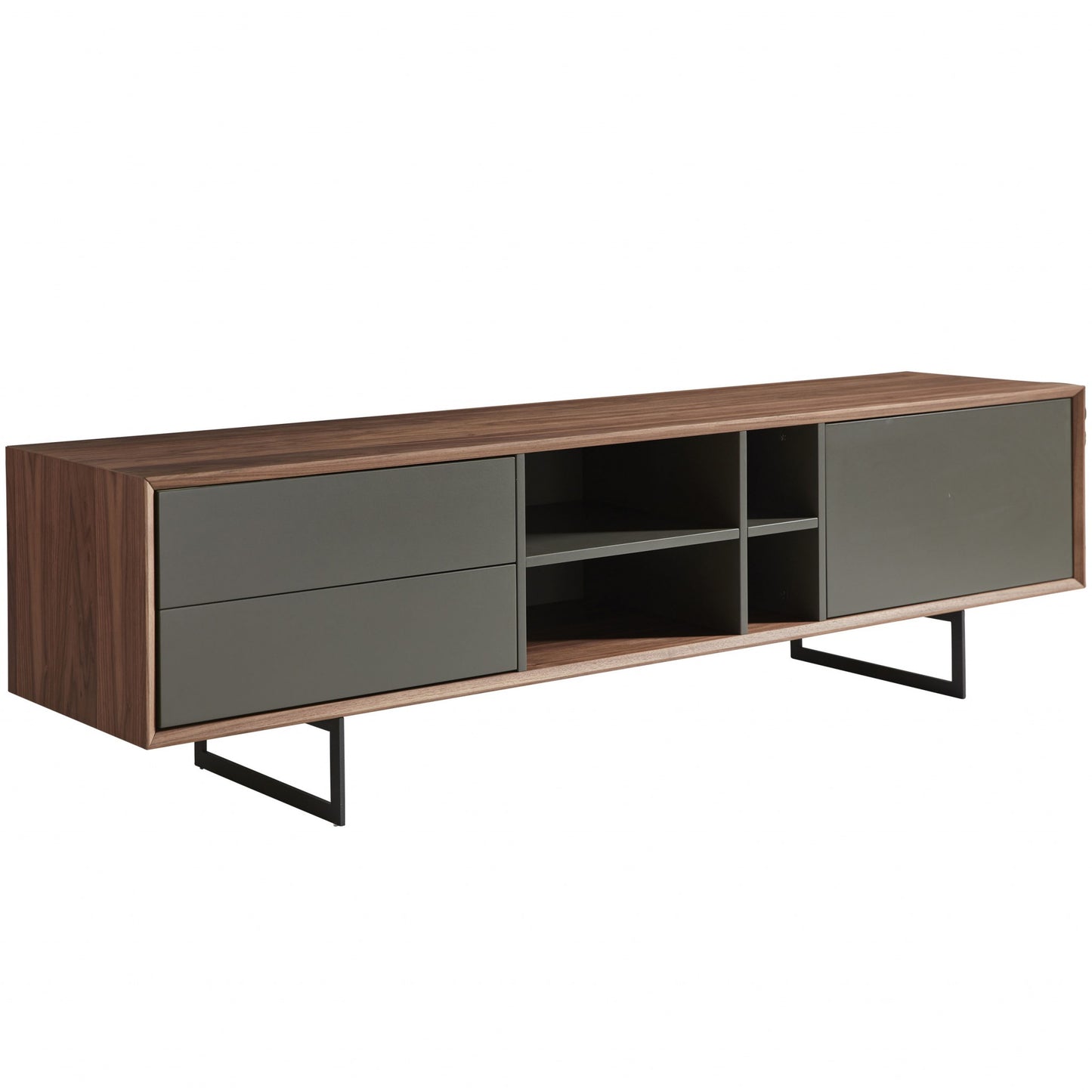 71" Media TV Stand In Walnut And Dark Gray
