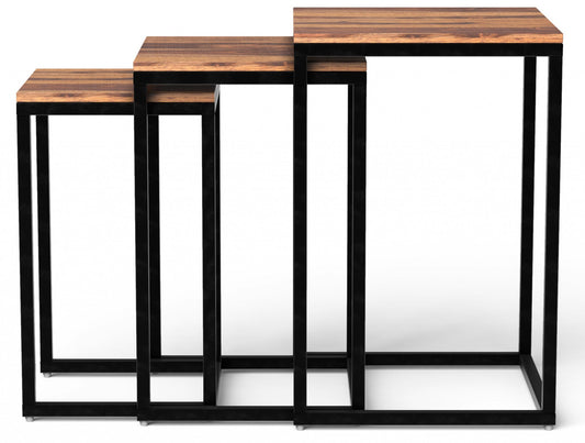 Set Of 3 Squared Off Natural Wood Nesting End Tables