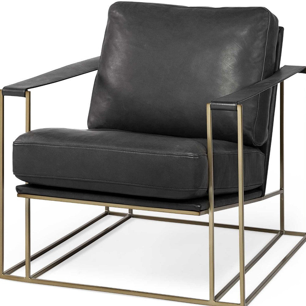 34" Black And Pearl Faux Leather Distressed Arm Chair