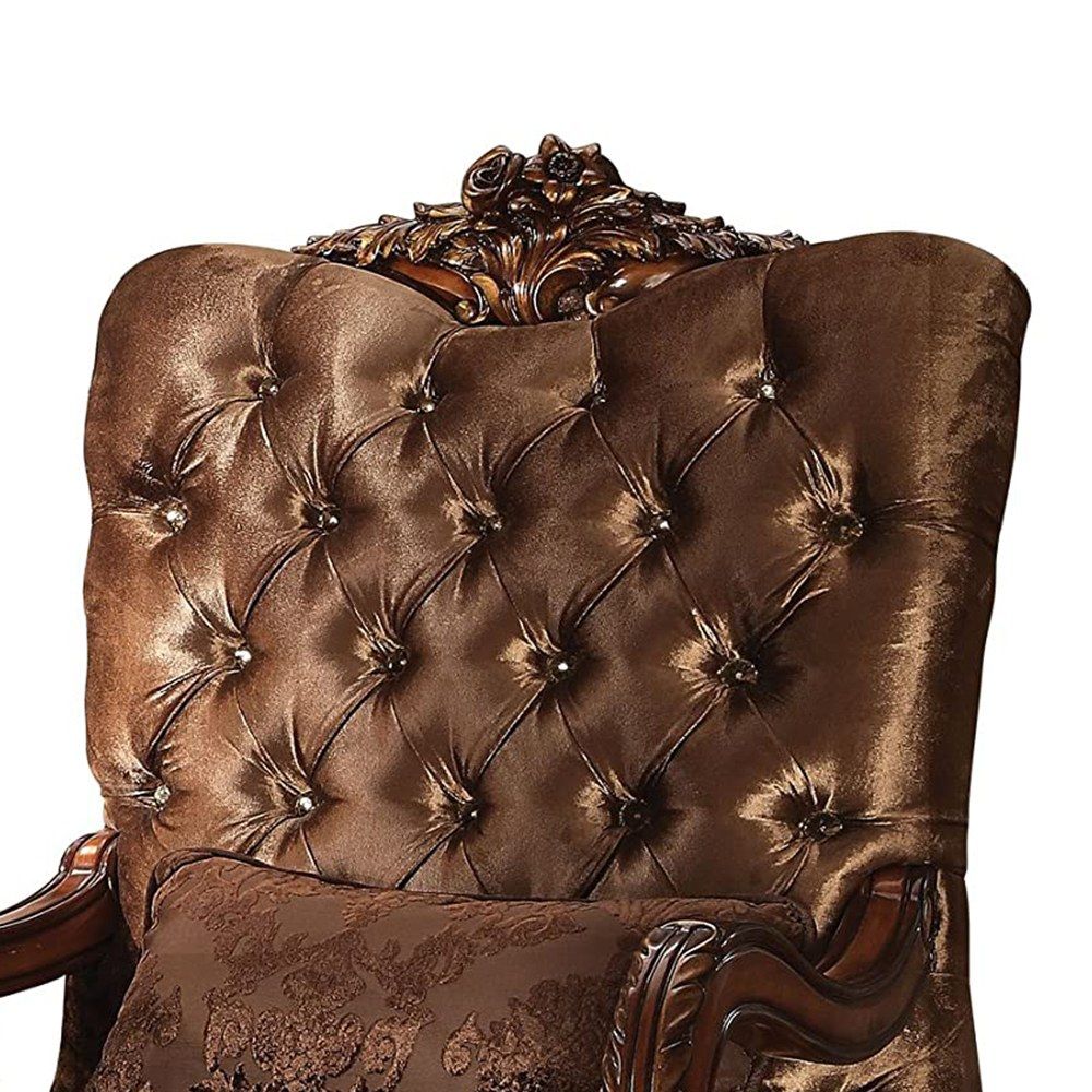 34" Golden Brown And Chocolate Velvet Tufted Chesterfield Chair