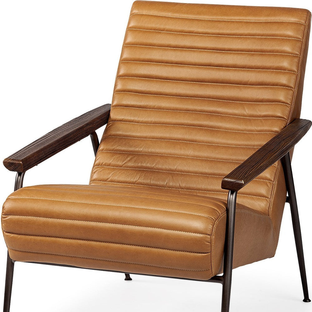 37" Tan And Brown Faux Leather Tufted Arm Chair