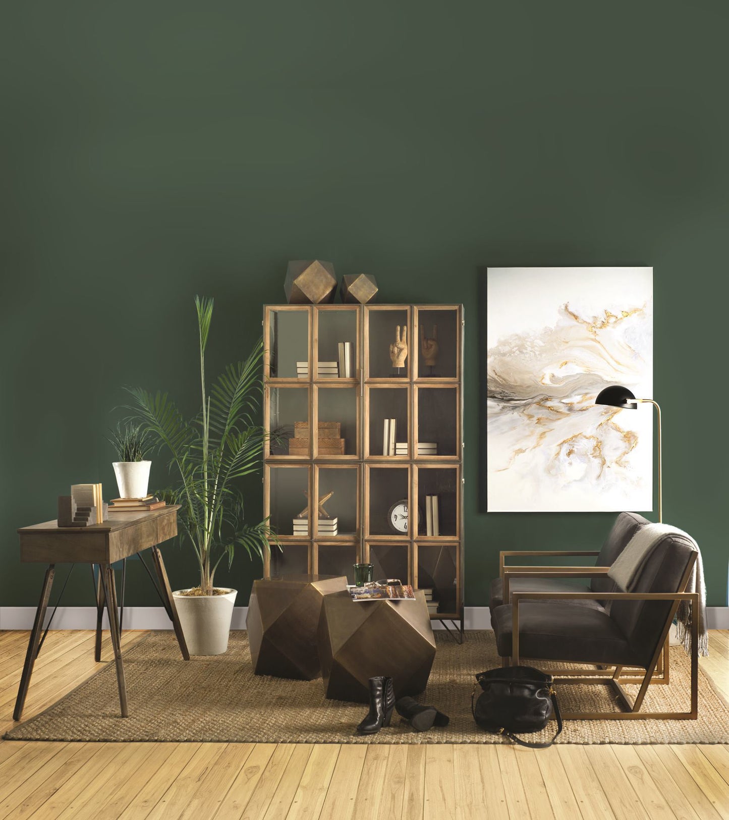 Black Leather Seat Accent Chair With Gold Metal Frame