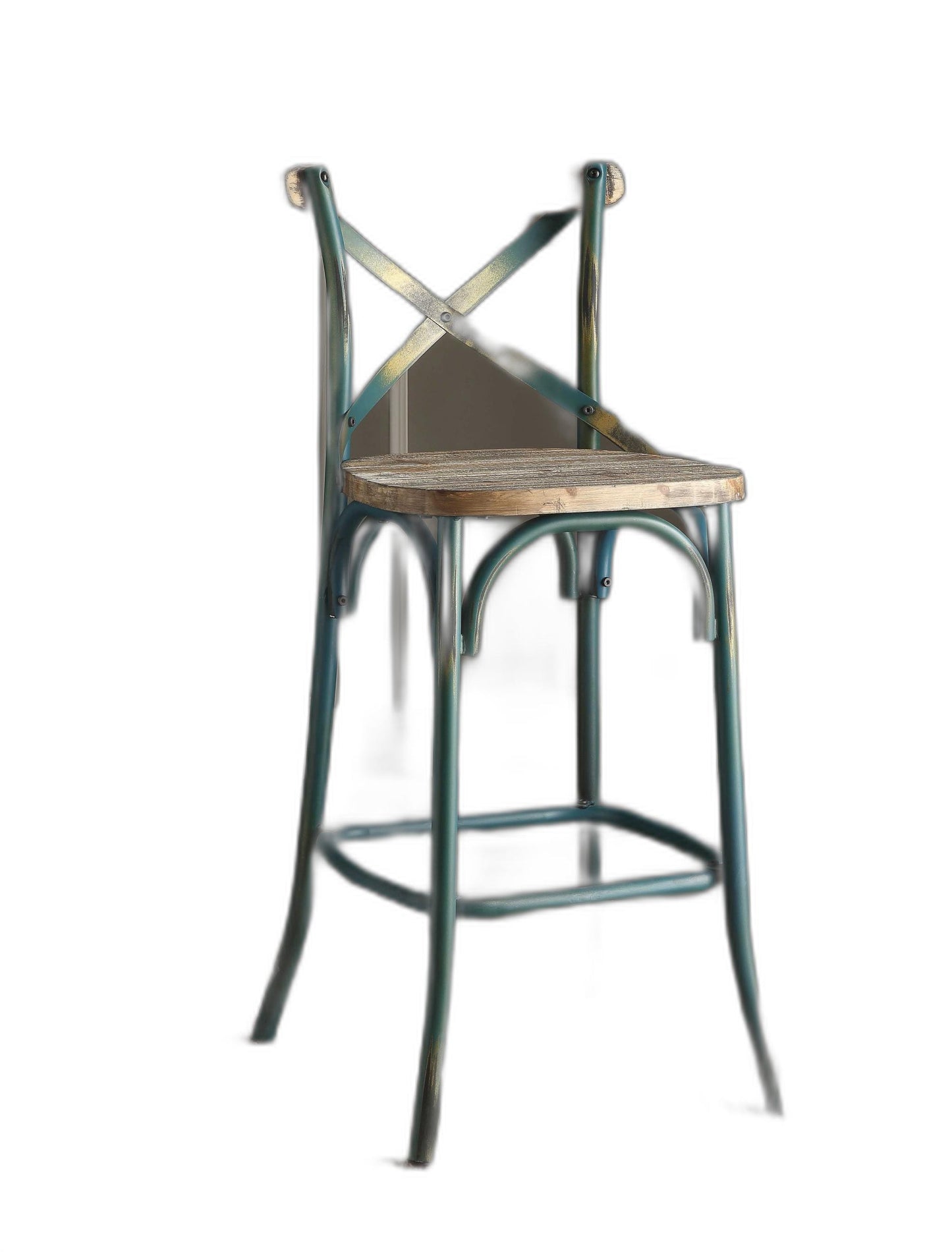 21" Brown And Turquoise Iron Bar Chair