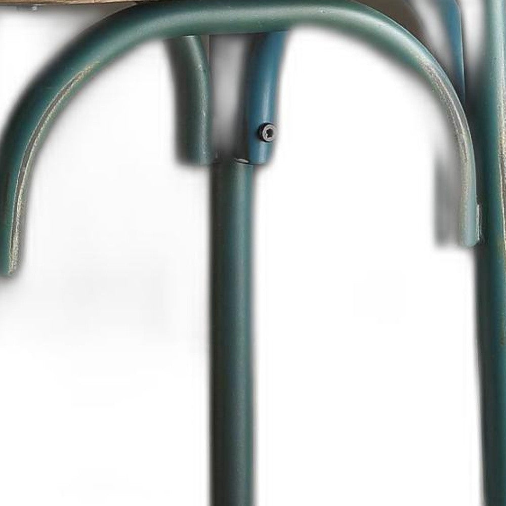 21" Brown And Turquoise Iron Bar Chair