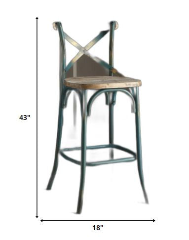 21" Brown And Turquoise Iron Bar Chair