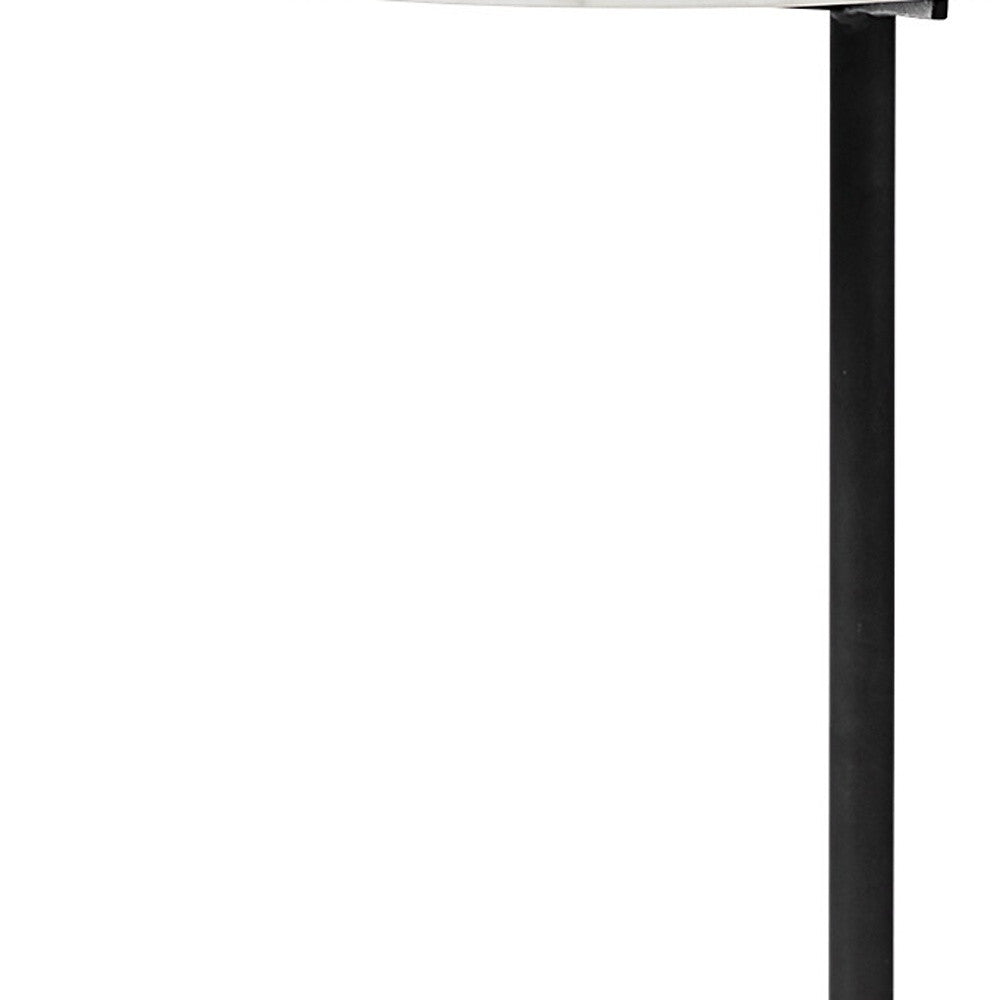 White Marble Round Top Accent Table With Black Iron Base