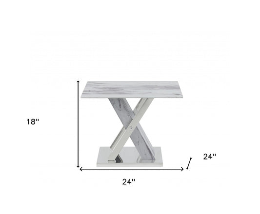 Elegant Marble Glass Top End Table
