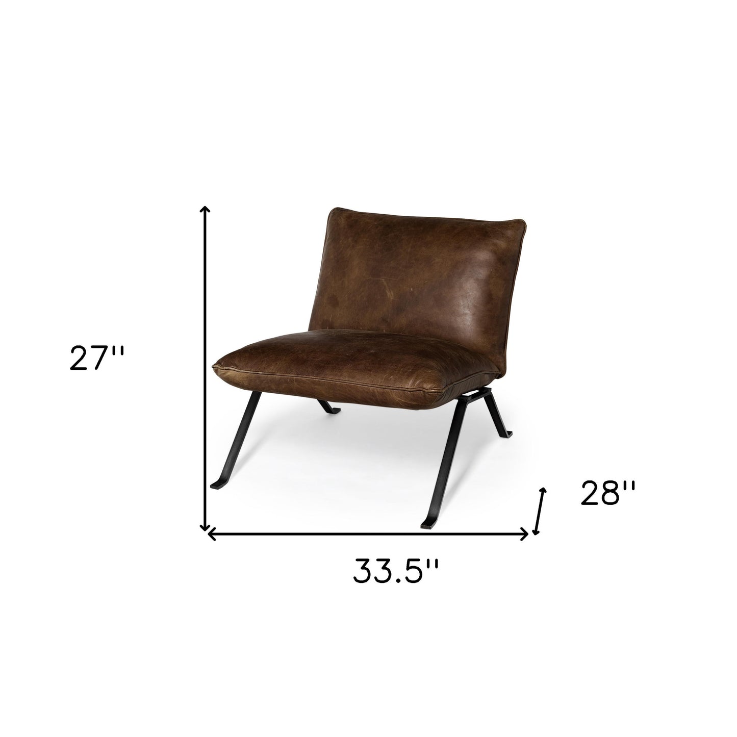 Medium Brown Leather Cushion Seat Accent Chair Solid Iron Base