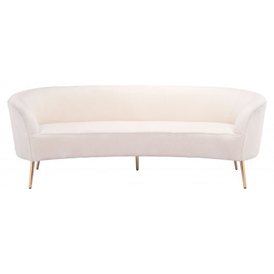 86" White And Gold Polyester Sofa