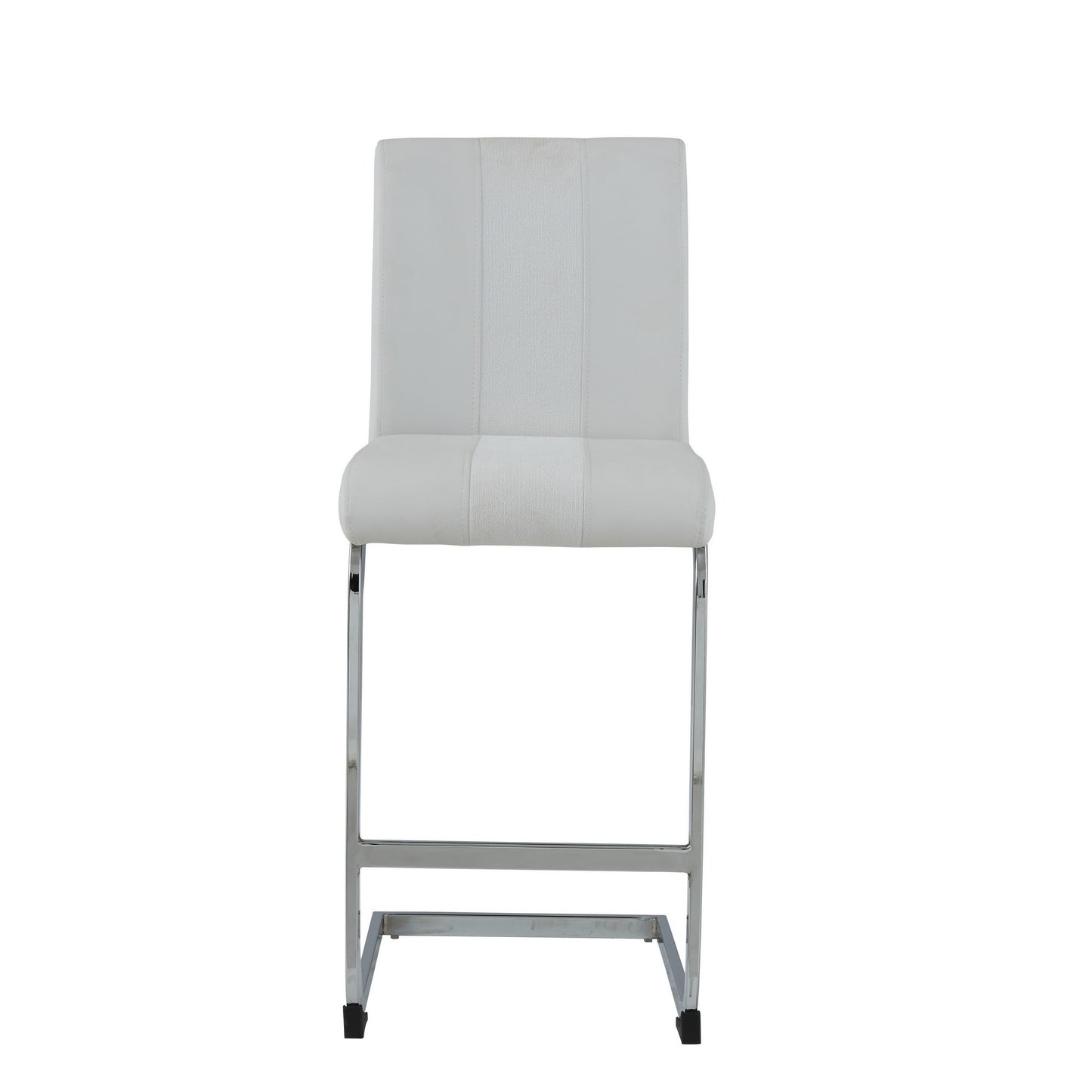 Set of Four 26" White And Silver Metal Low Back Counter Height Bar Chairs