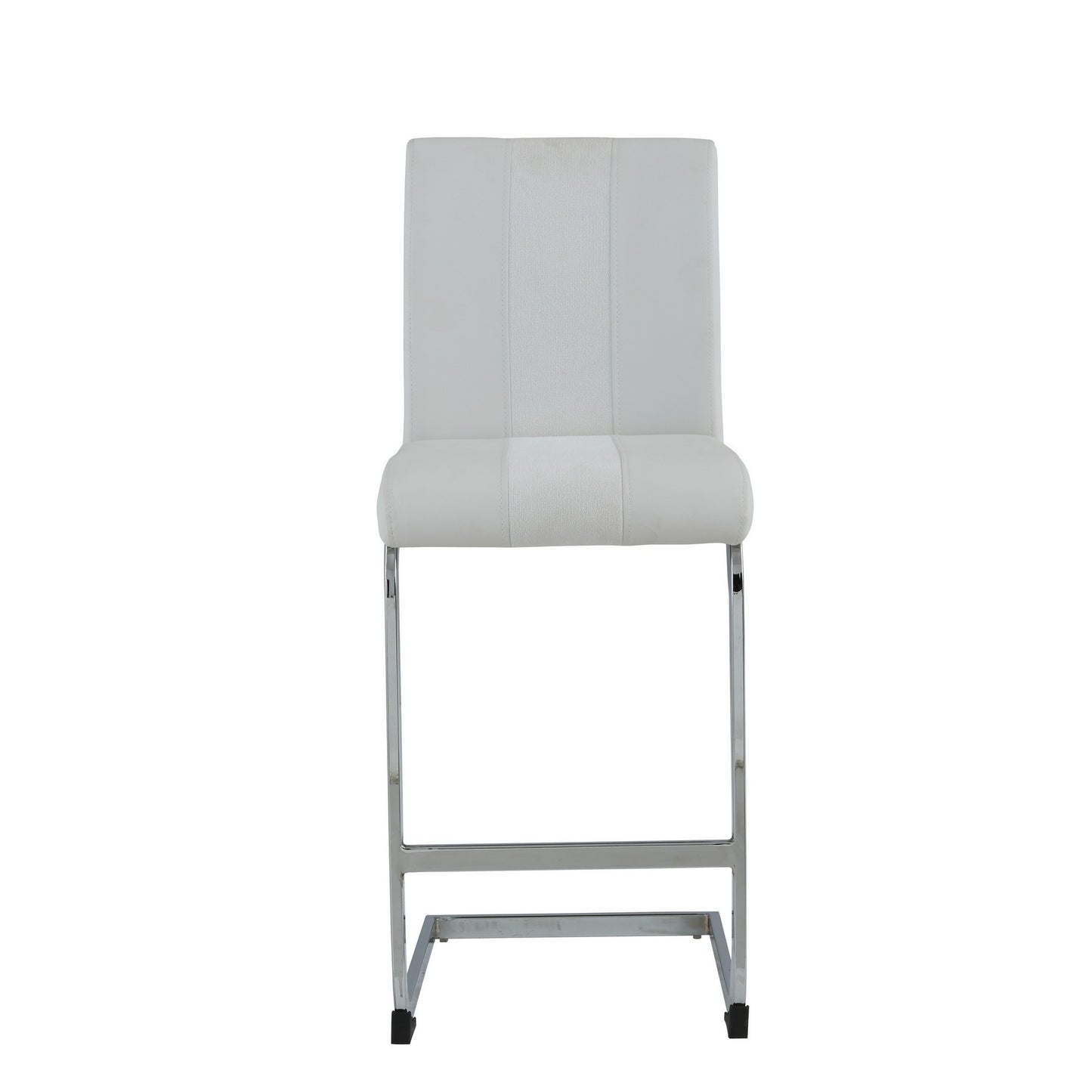 Set of Four 26" White And Silver Metal Low Back Counter Height Bar Chairs