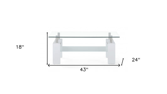 43" Clear And White Glass Coffee Table With Shelf