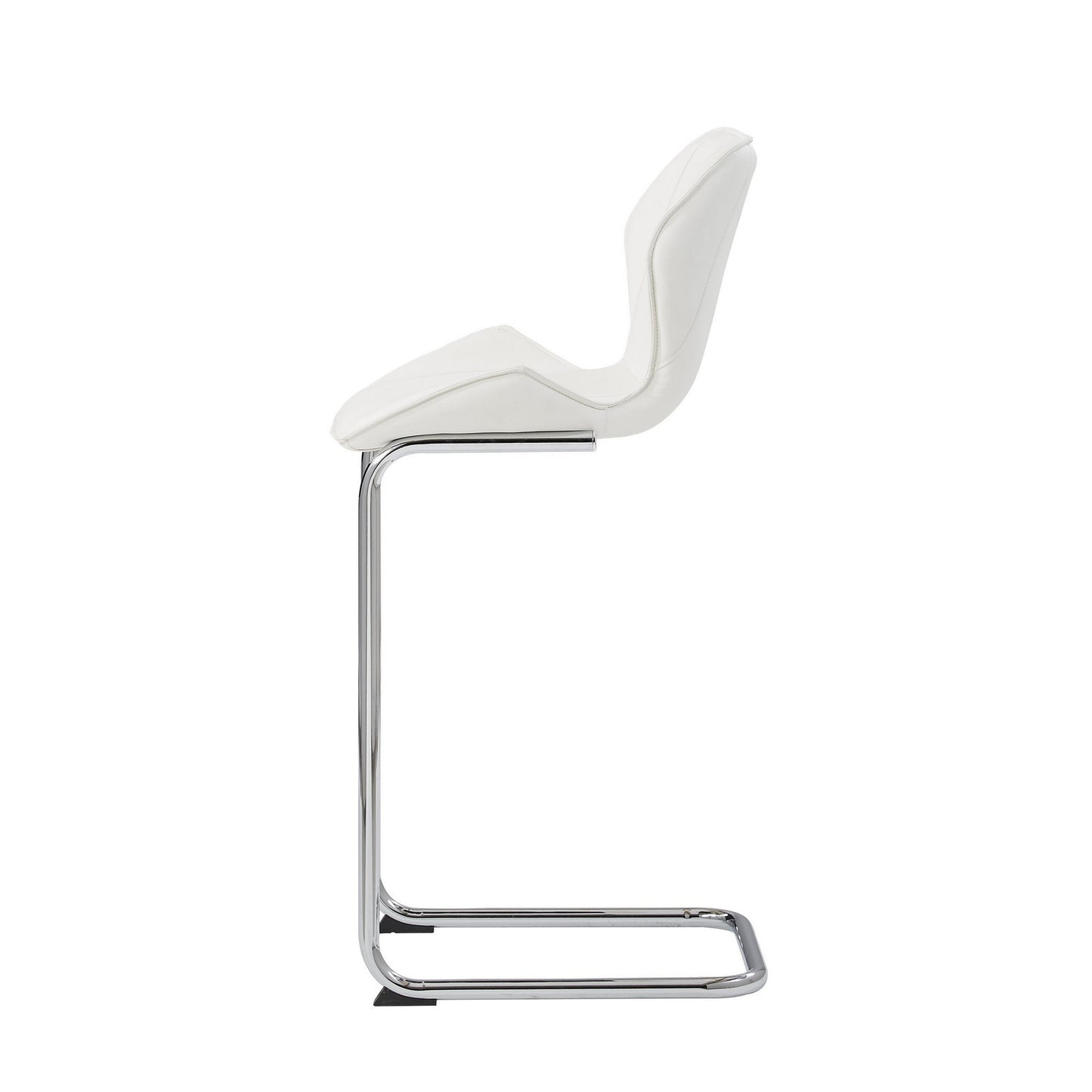 Set of Four 26" White And Silver Metal Low Back Bar Height Bar Chairs