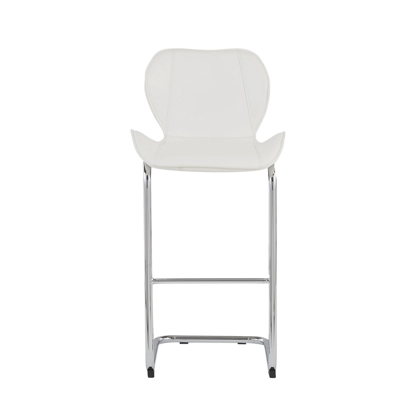 Set of Four 26" White And Silver Metal Low Back Bar Height Bar Chairs