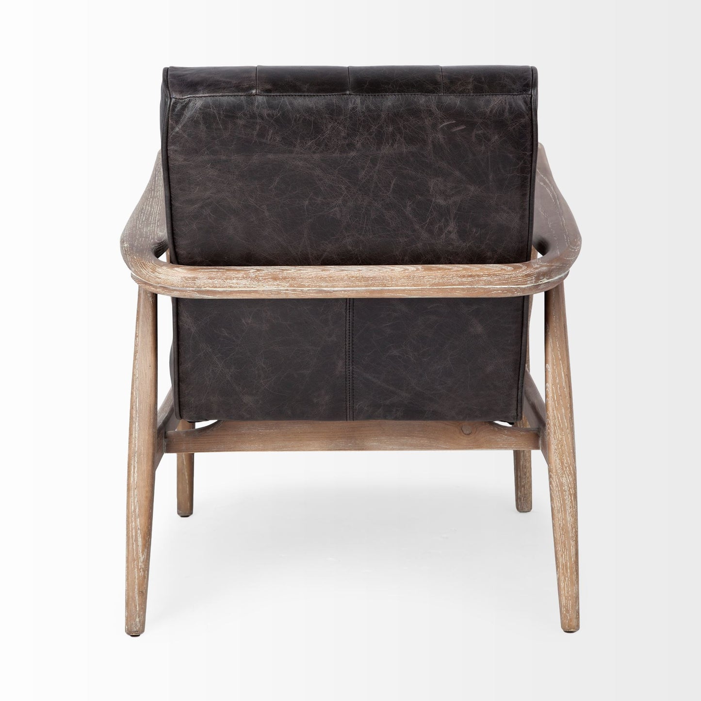 Black Leather Accent Chair With Wrapped Ash Wood Frame