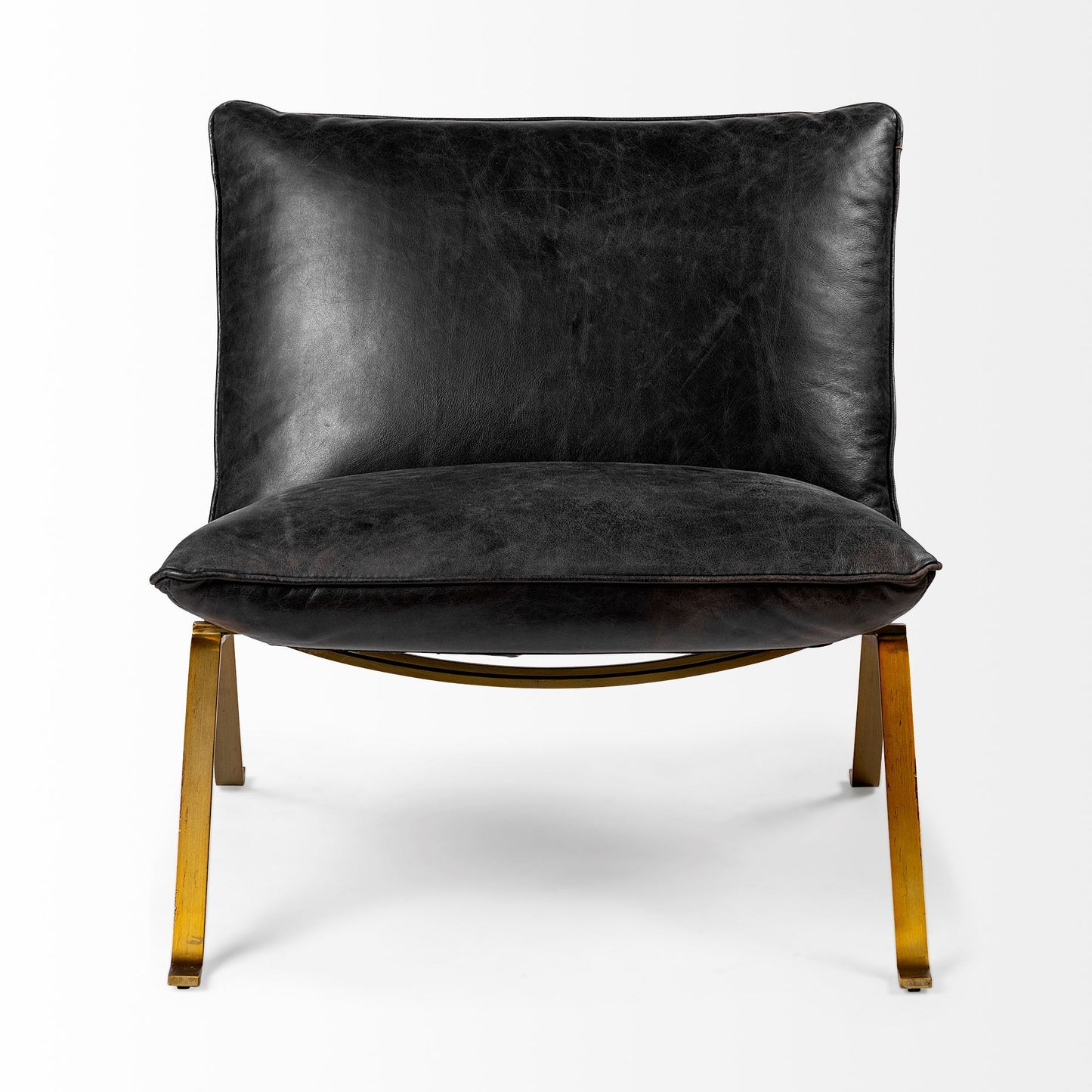Black Leather Cushion Seat Accent Chair With Solid Iron Base