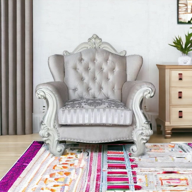 44" X 41" X 46" Ivory Wood Chair 2 Pillows